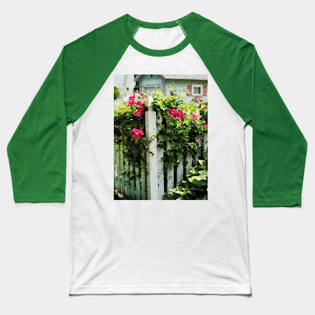 Clematis - Clematis on Fence Baseball T-Shirt by SusanSavad